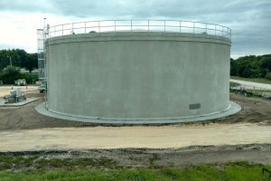 Large newly constructed water storage tank