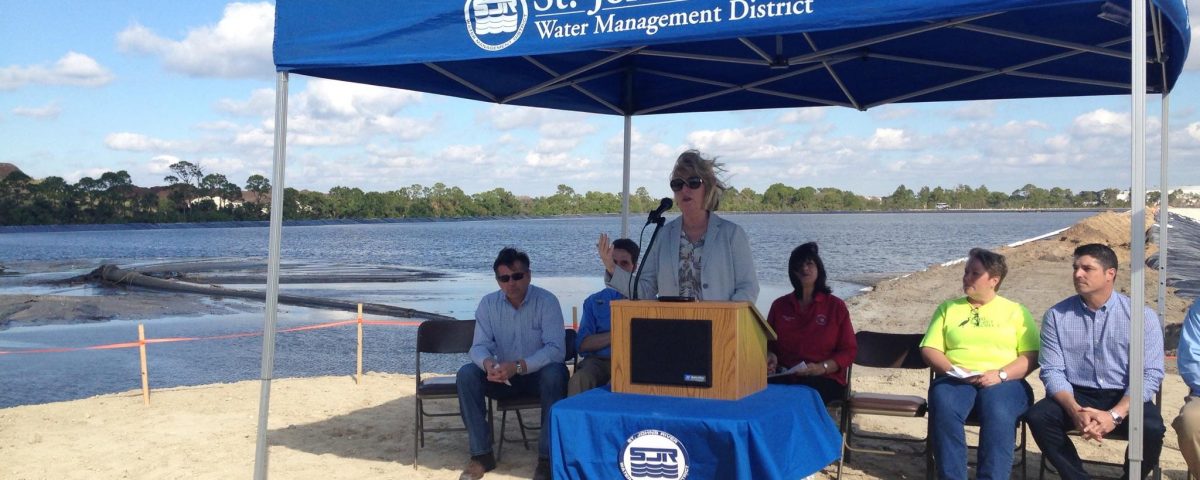 Dr. Shortelle speaking at the Eau Gallie dredging commencement event