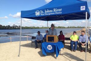 Dr. Shortelle speaking at the Eau Gallie dredging commencement event