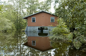 Orange house with the Bottom floor flooded