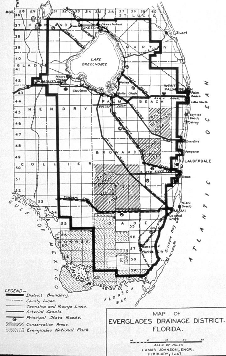 1930s-era map shows Lake Okeechobee in south Florida.
