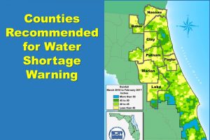 Map showing the Countied recommended for Water Shortage Warning