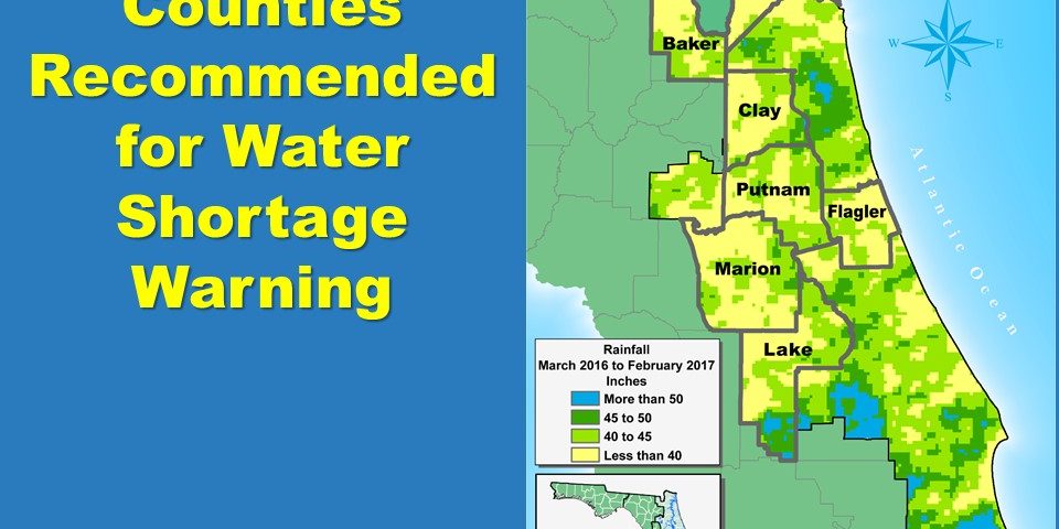 Map showing the Countied recommended for Water Shortage Warning