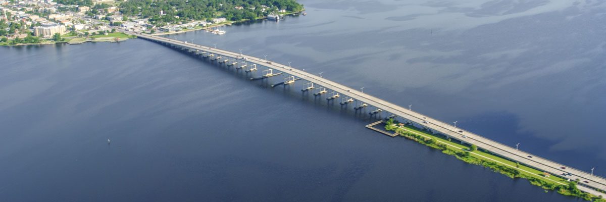 Aerial of the highway 100 bridge crossing the St. Johns River