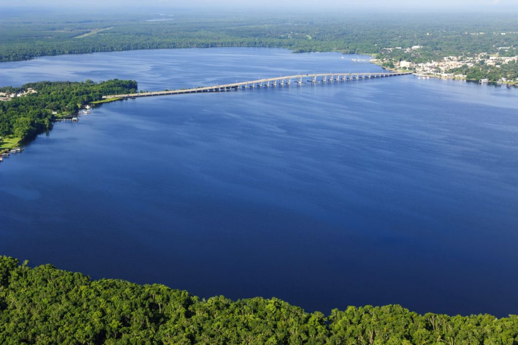 Aerial - Lower St. Johns River at Palatka Aerial of the St. Johns River at Palatka