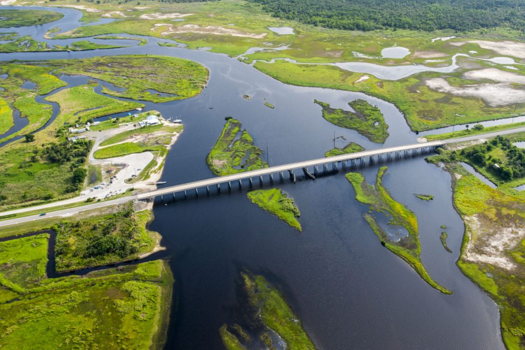 Aerial - St. Johns River middle basin aerial of the SR46 bridge crossing the St. Johns River