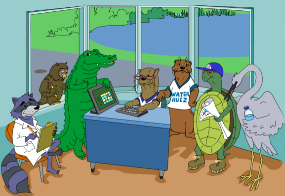 whatiswatermanagement Cartoon illustration of characters from the Great Water Odyssey