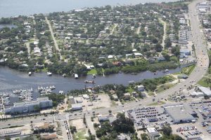 Aerial of dredging barge on the Eau Gallie River
