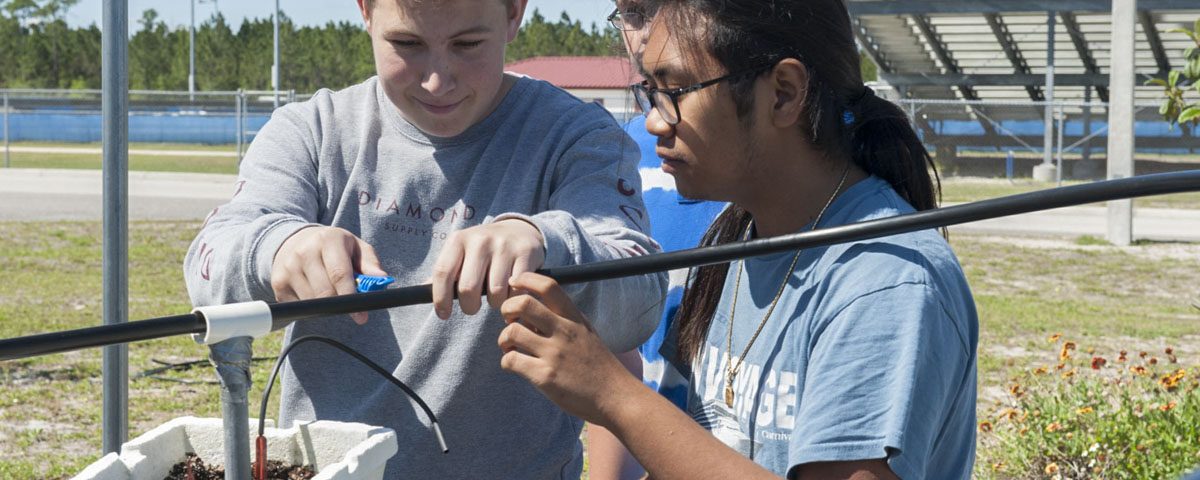 Blue School grant program students working in a garden