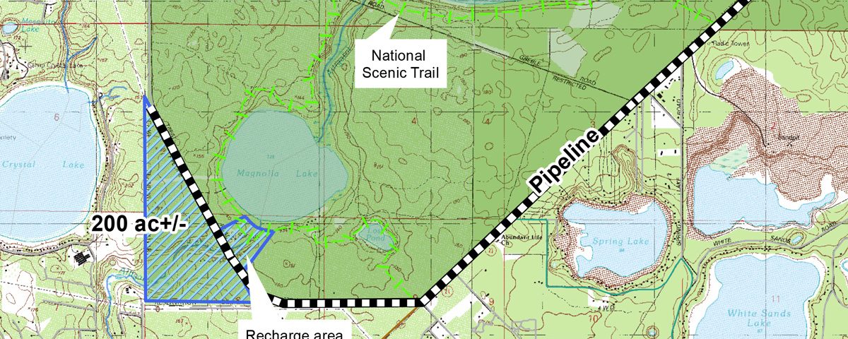 A map of the Black Creek Water Resource Development recharge area location on Camp Blanding
