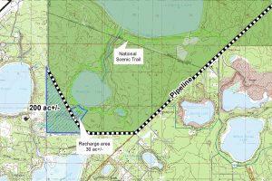 A map of the Black Creek Water Resource Development recharge area location on Camp Blanding
