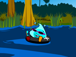 Great Water Odyssey video screen capture. Water drop tubing down a river
