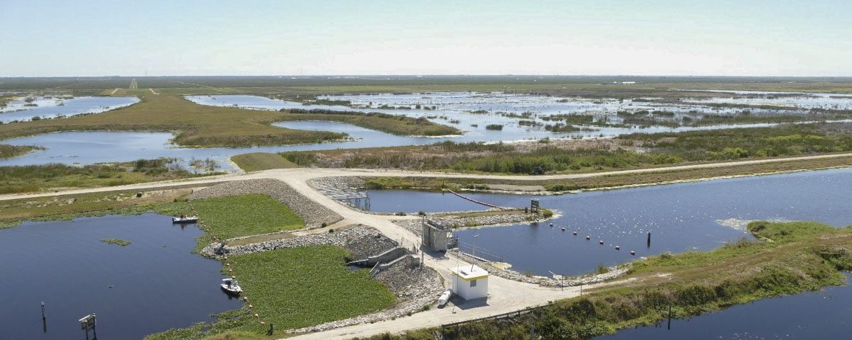 Aerial of a water control structure in the Upper St. Johns River Basin