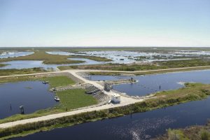 Aerial of a water control structure in the Upper St. Johns River Basin