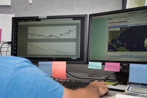 District staff monitoring water levels on a computer