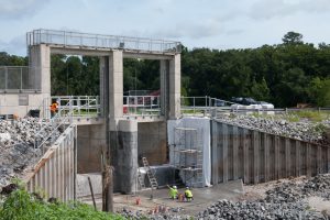The Moss Bluff flood gate being resurfaced