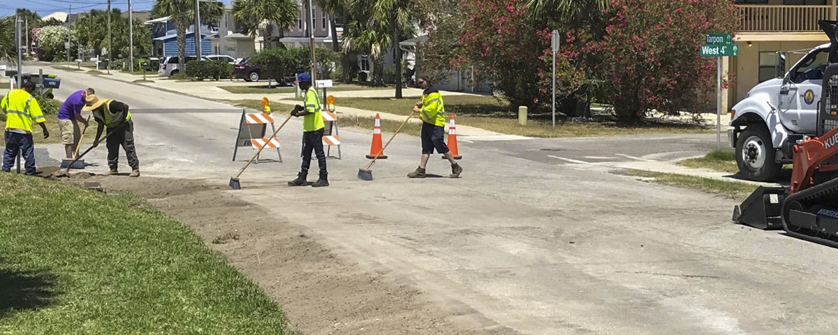 Crews working on Tarpon Avenue swales.