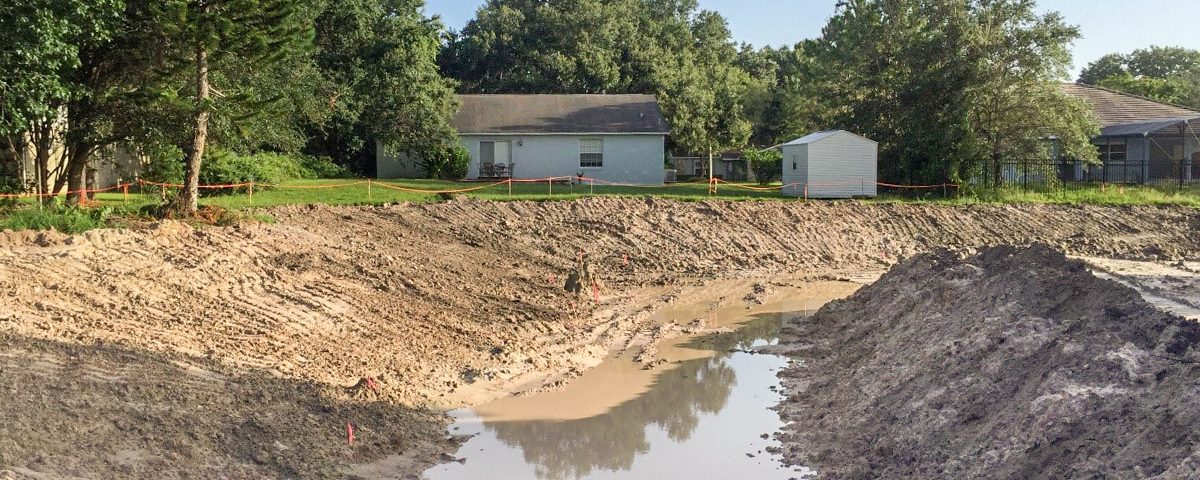 Stormwater retention pond under construction