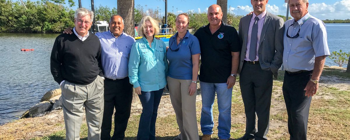 Dr. Ann Shortelle and project partners at the Cocoa Beach Dredging Project kickoff event