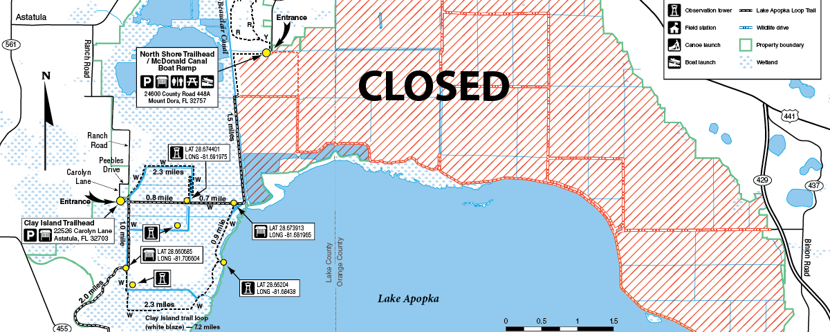 Map of closed areas at the Lake Apopka North Shore