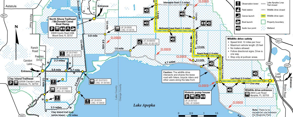 Map of closed trails on the Lake Apopka North Shore