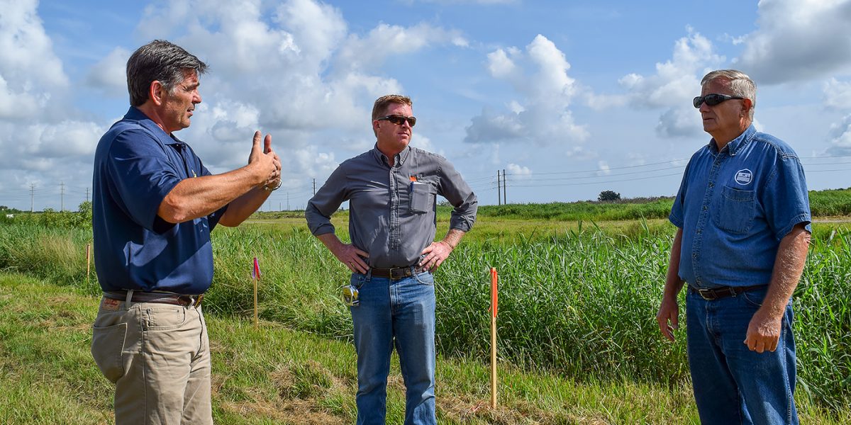 Streamlines-Woody-working District staff inspecting Micco Stormwater Park construction