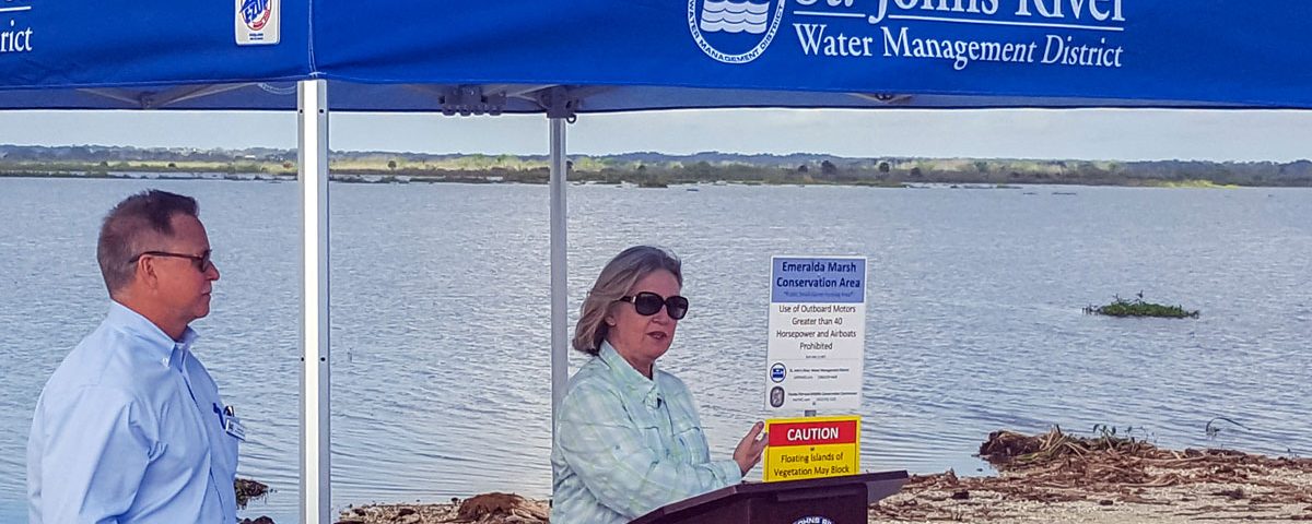 Dr. Ann Shortelle and Chuck Drake at an Emeralda Marsh Enhancement Project Event