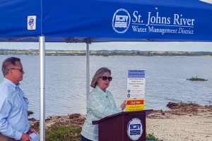 Dr. Ann Shortelle and Chuck Drake at an Emeralda Marsh Enhancement Project Event
