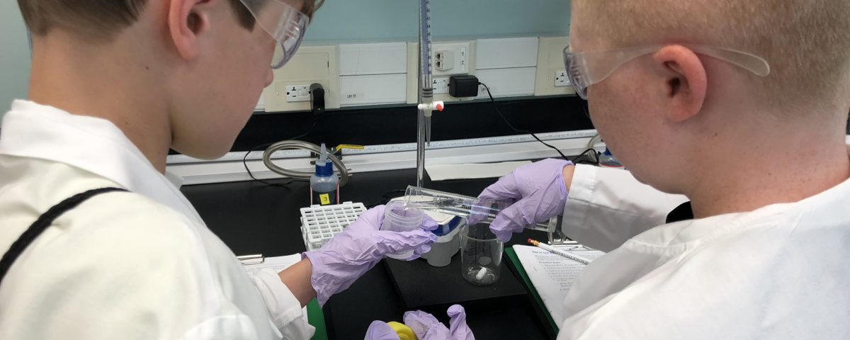 Students in a school laboratory testing water samples