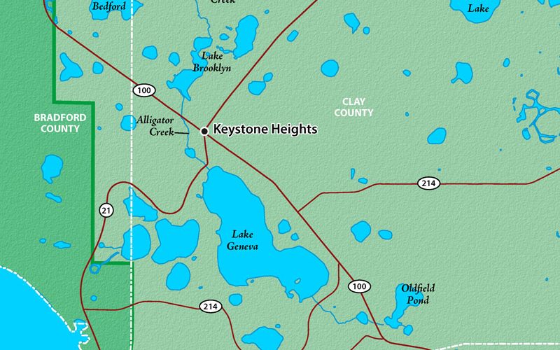 Map of the water bodies in the Keystone Heights area