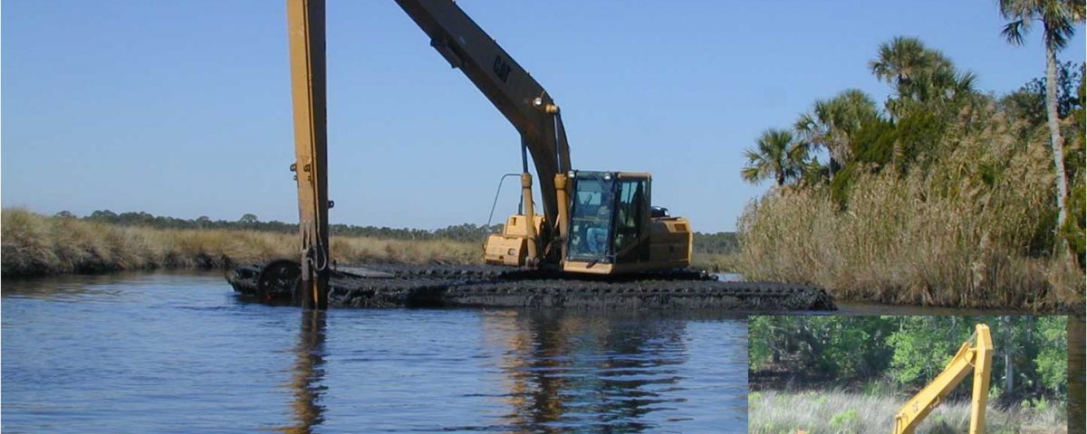 Excavator at dragline ditch restoration project
