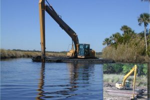 Excavator at dragline ditch restoration project