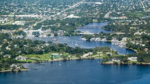 Aerial photo of the Eau Gallie River flowing into the Indian River Lagoon