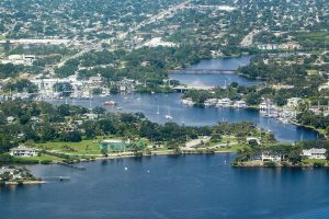 Aerial photo of the Eau Gallie River flowing into the Indian River Lagoon