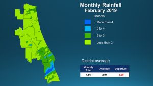 A map with color indicators for the amount of rainfall
