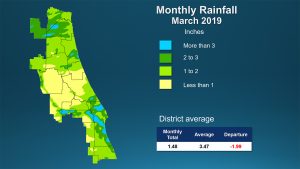 Color coded map showing rainfall amount in March