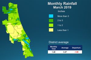 Color coded map showing rainfall amount in March 2019