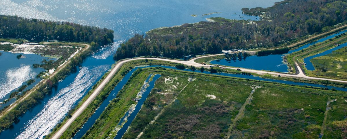 Aerial view of Lake Apopka and the marsh flow-way