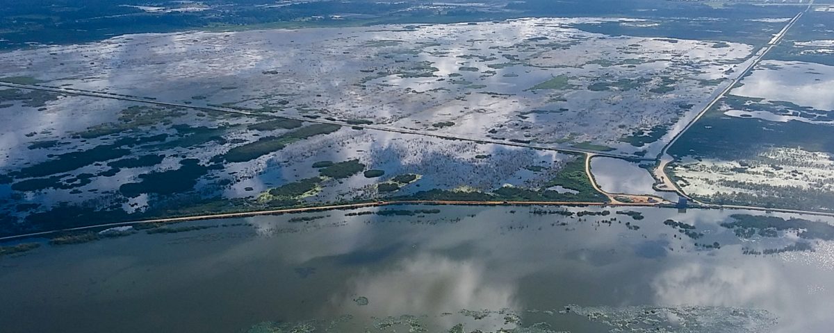 An aerial image shows recent water levels at the Lake Apopka North Shore