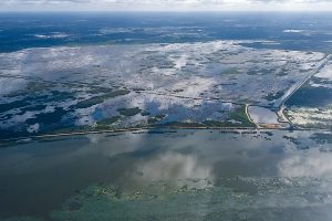An aerial image shows recent water levels at the Lake Apopka North Shore
