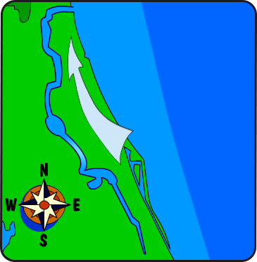 Illustration of the St. Johns River flowing north-ward