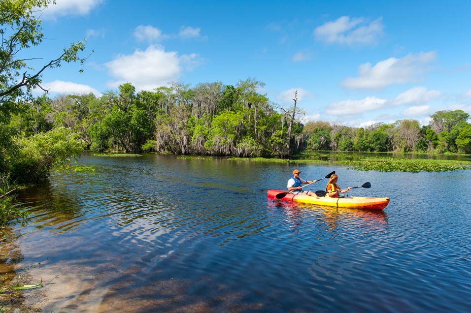 Recreation in and on the water Two people in a double canoe