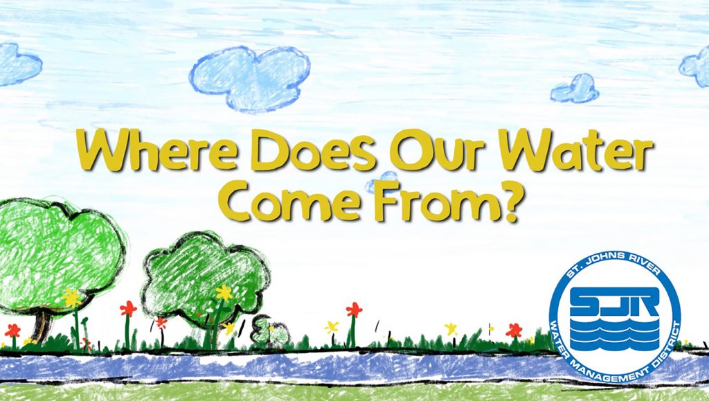 Illustrated trees, shrubs, and water