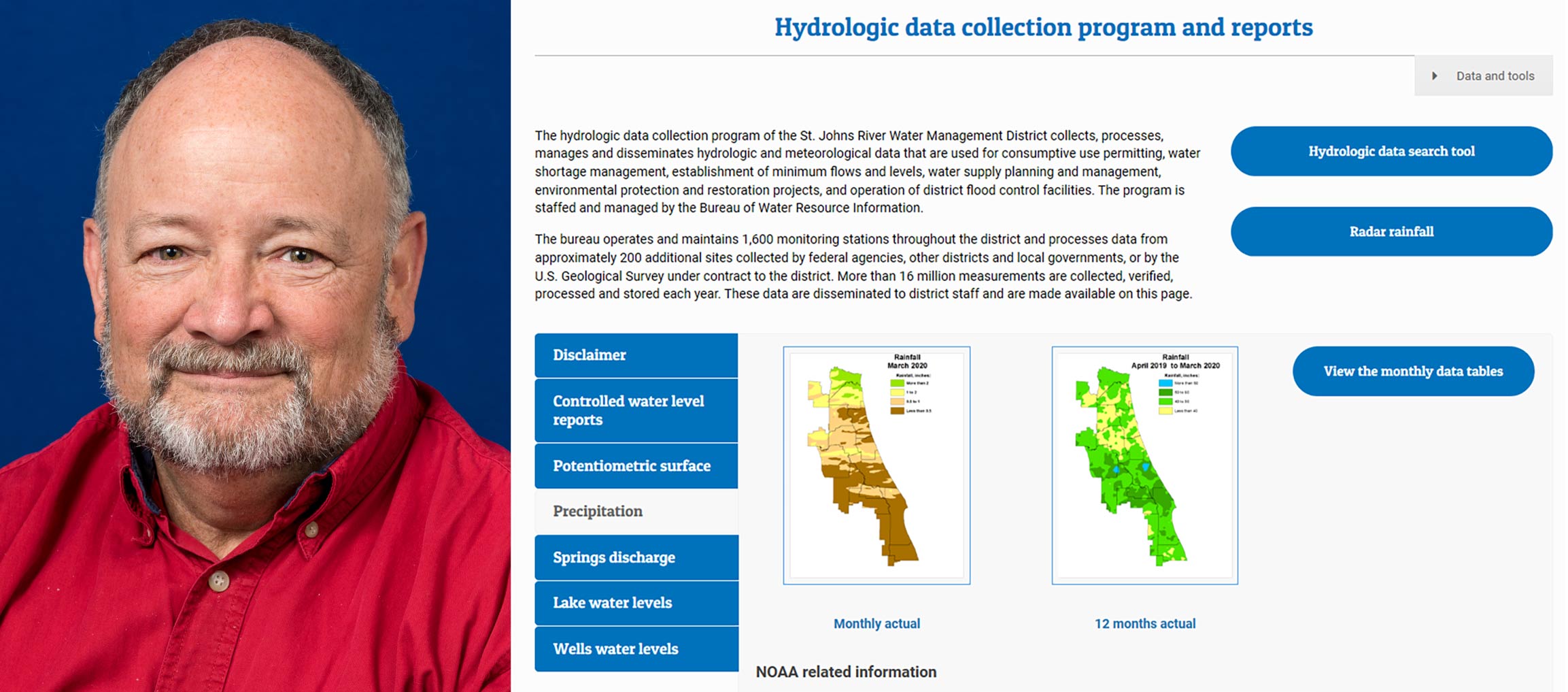 McLane Screenshot of the Hydrologic data page