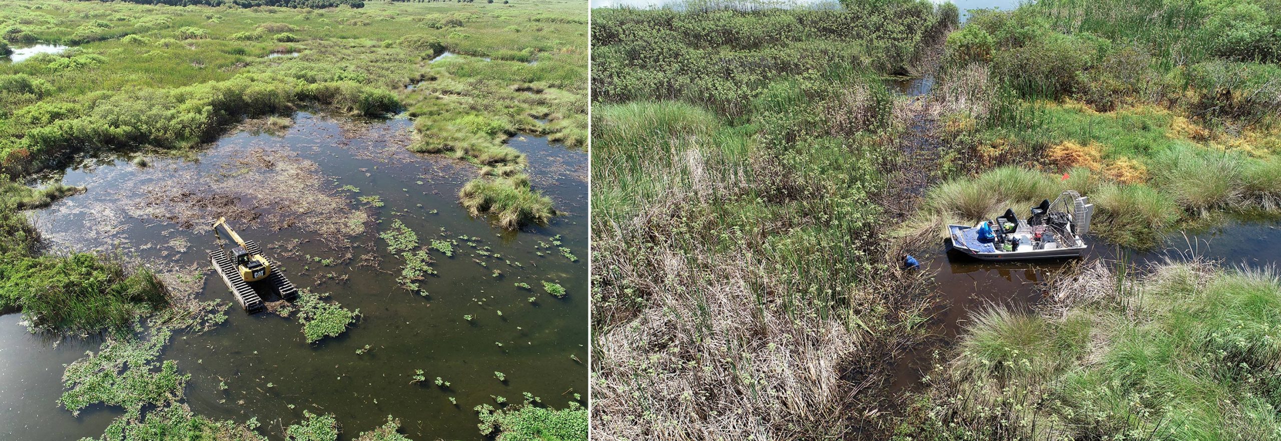 A District contractor uses an amphibious long-reach excavator to harvest nuisance plants