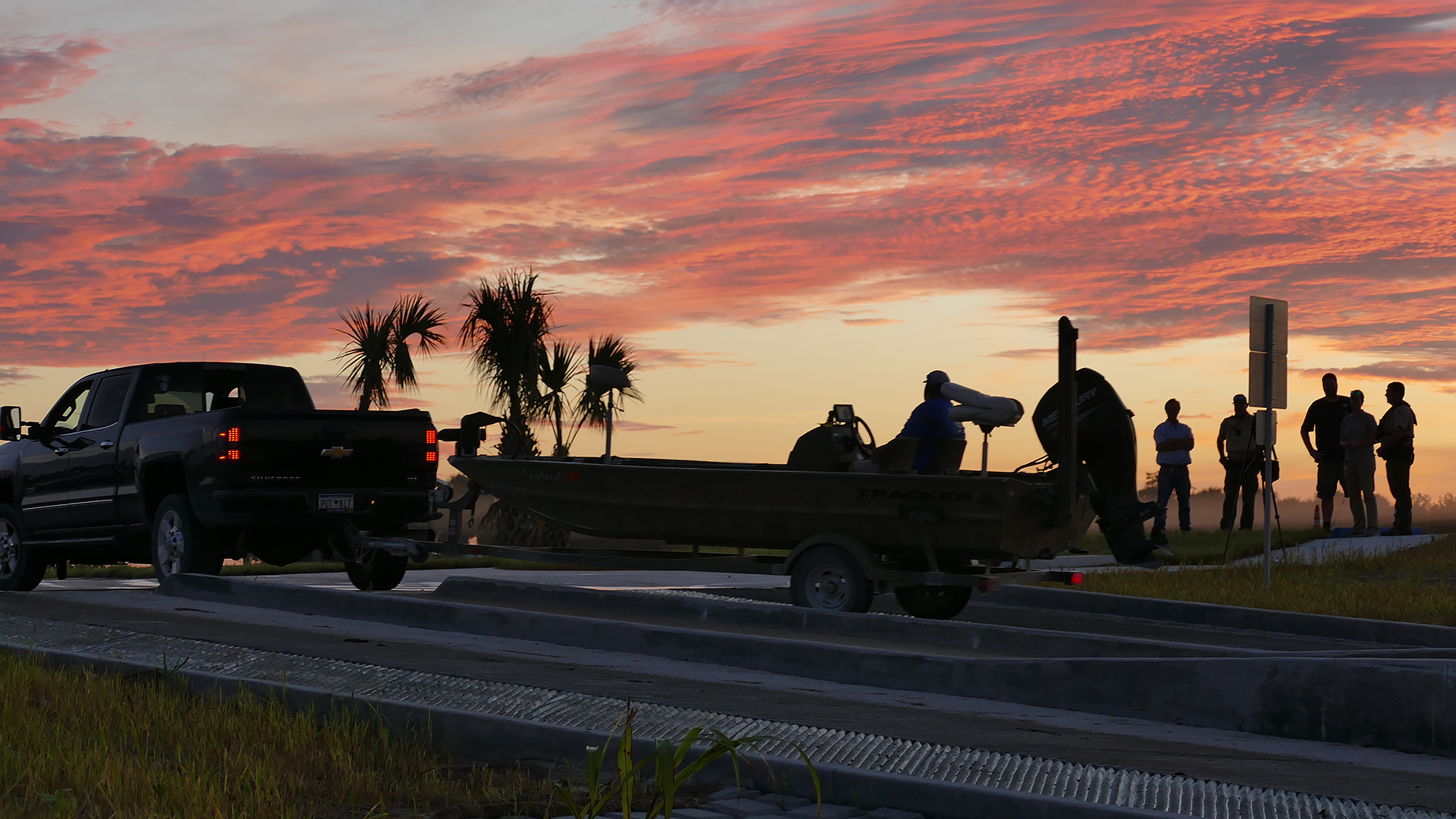Fellsmere boat launch An angler backs their boat into the water at dawn