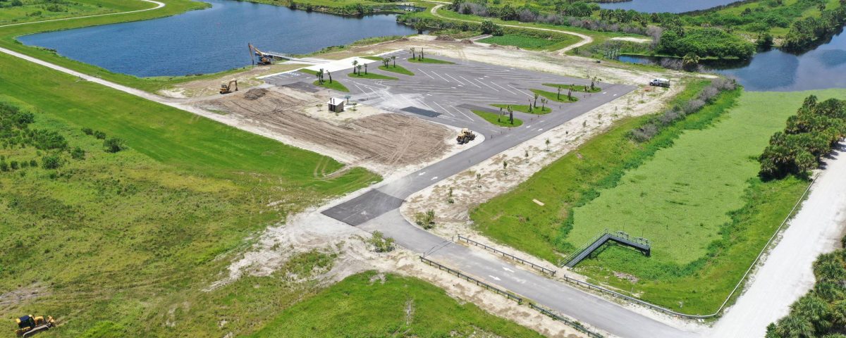 Aerial view of Headwaters Lake Boat ramp parking lot
