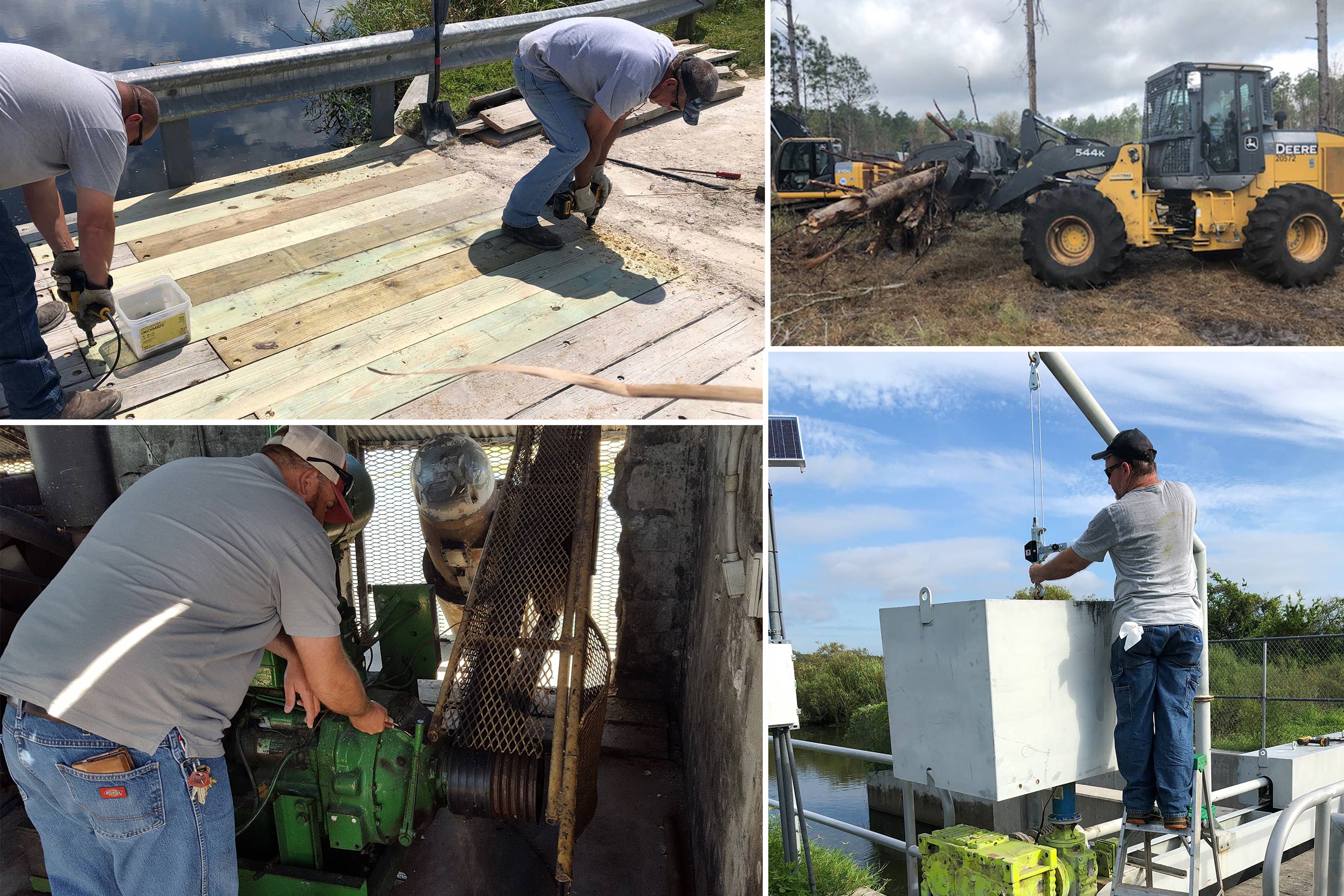 collage-wn District staff working on a wooden bridge