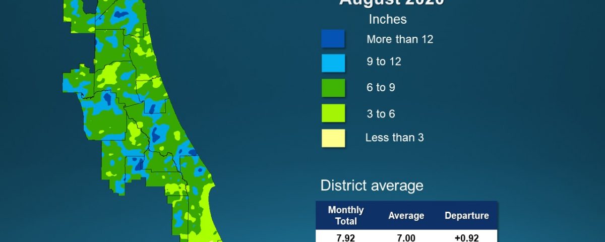 A map illustrates rainfall conditions in August