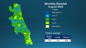 A map illustrates rainfall conditions in August 
